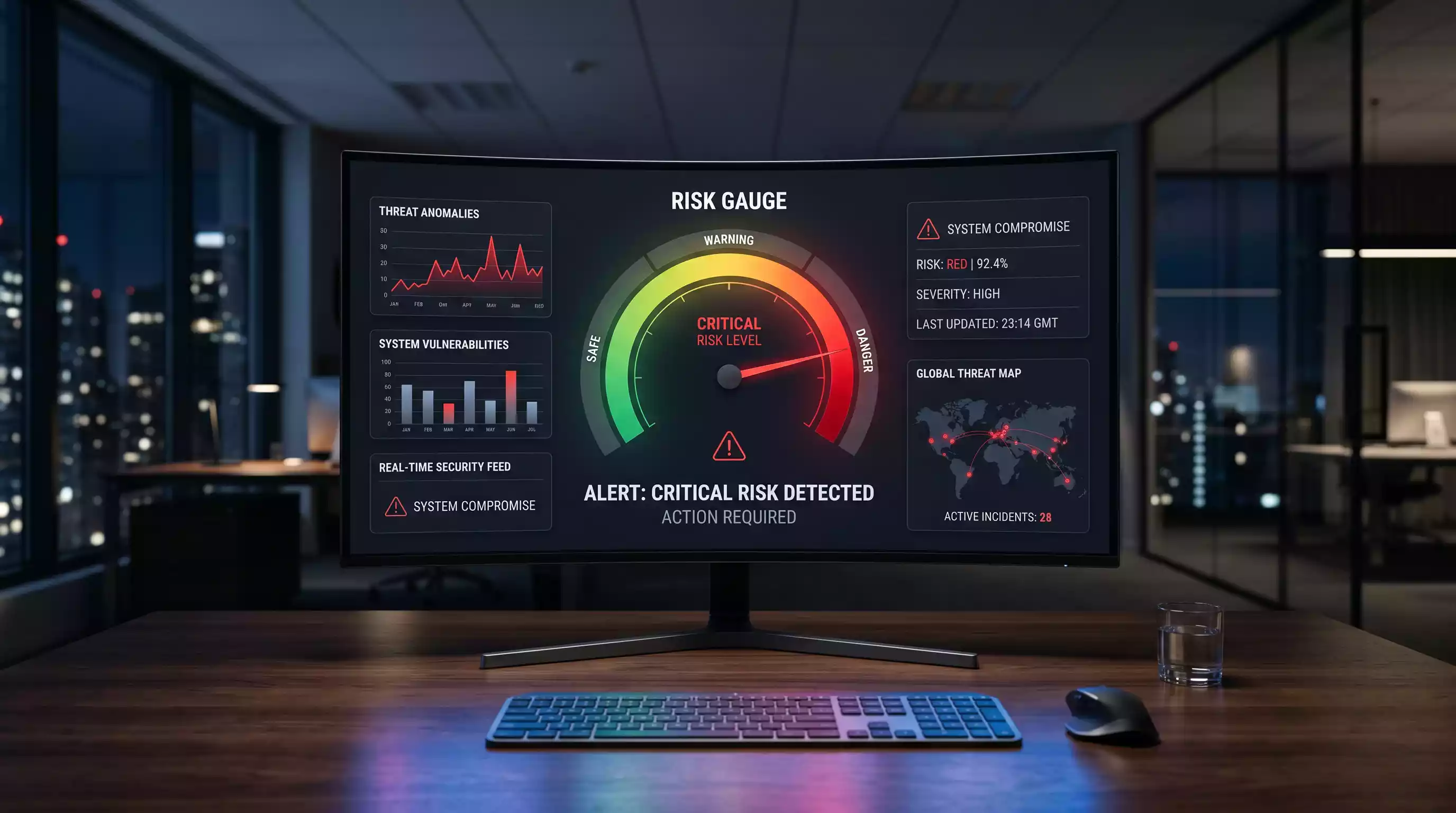 Digital screen showing a low safety rating score with warning indicators for an online casino